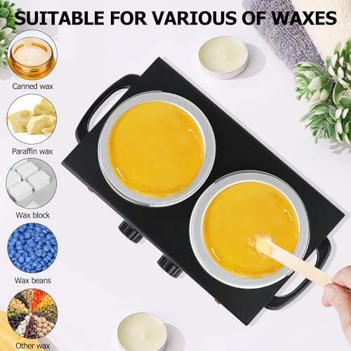 Non-Stick Hair Removal Wax Warmer with Adjustable Temperature - Large Professional Double Pot for Salon and Home Use, Includes 100 Wax Sticks