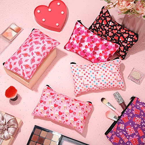 Reginary 14 Pcs Valentines Makeup Bag Bulk Valentine Galentines Day Gifts Heart Cosmetic Bags Pink Red Travel Pouches with Zipper Toiletry Purse Party Favor Gift for Women, 14 Styles