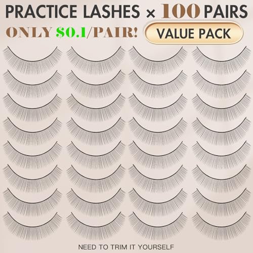 100 Pairs Practice Lashes Kit for Eyelash Extensions Training Strips Training Lashes for Lash Mannequin Head Lash Extension Supplies Beginner Friendly