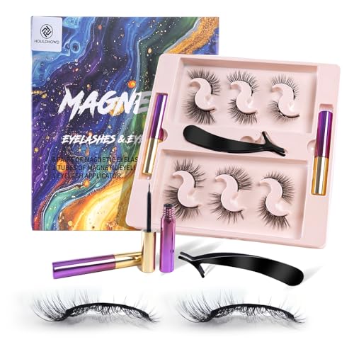 Magnetic Eyelashes Kit - 6 Sets Reusable Natural Look, No Glue Needed, with Applicator, Easy to Wear/Remove, Suitable for Daily/Party/Work (Fashionable Natural Style)