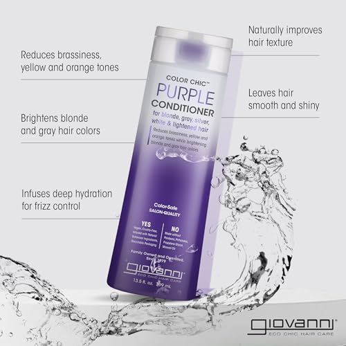 GIOVANNI Color Chic Purple Conditioner for Blonde, Gray, Silver, White, & Bleached Hair - Reduces Brass, Yellow, & Orange Tones, Adds Shine, Vegan, Cruelty Free - 13.5 fl oz