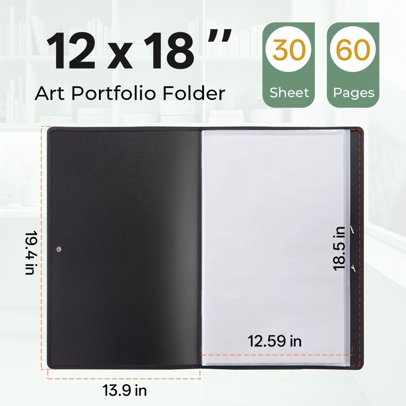 12x18 Inch Art Portfolio Folder with 30 Clear Pockets – Artist Presentation Storage Binder
