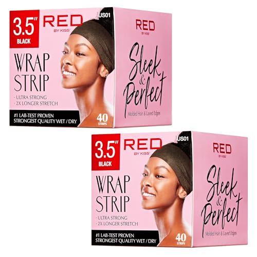 Red by Kiss Hair Wrapping Strip, Ultra Strong 2X Longer Stretch, 40 Strips, Suitable for Wet/Dry Hair, White, Styling Paper for Sleek Hairstyles (3.5", Black, 2 Pack)