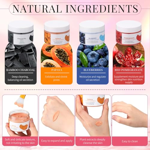 96 Pcs Face Mask Set Hydrating Clean Suitable for Sensitive Skin, Including 30 Peel-off Facial Masks, 4 Clay Masks, 60 Pairs of Under-eye Patches, a Mask Brush, and a Face-washing Headband