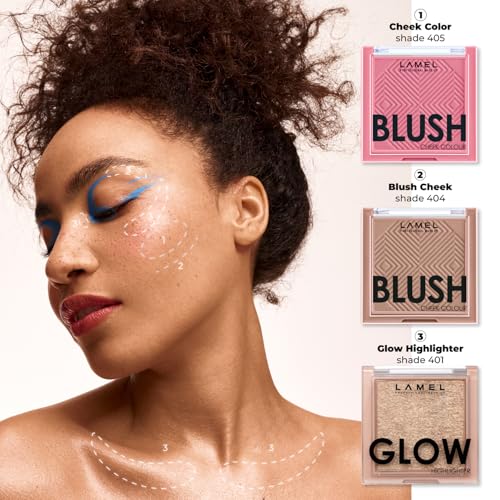 LAMEL Glow Highlighter: Face Make Up & Contour Palette in Deep, Vibrant Colors - Natural Shimmer - Compact Size & Perfect for Travel - Cruelty Free - 3.8gr/0.13 oz 402 (Sun)