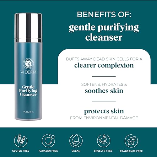 VI DERM Gentle Purifying Cleanser ? Hydrating Water-Based Face Wash for Women & Men ? Gentle Moisturizing Facial Cleanser with Aloe Vera, Vitamin E & Willow Bark Extract ? Fragrance Free, 4 Fl Oz
