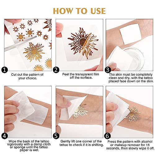 DPKOW 9 Sheets Gold Temporary Tattoos - Moon Star Butterfly Glitter Tattoos for Festival Flash Fake Waterproof Body Art