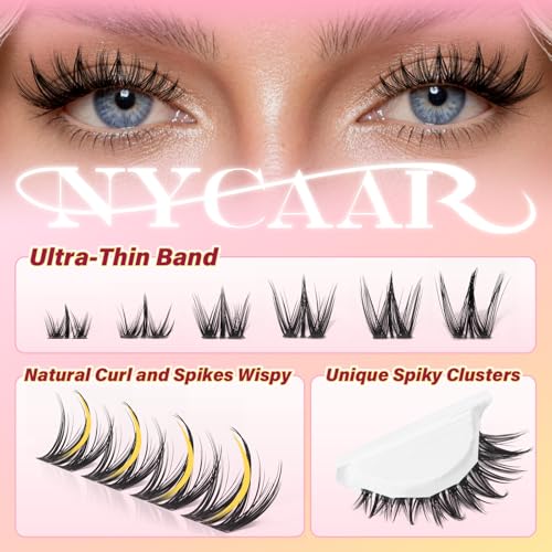 Lash Clusters Natural Look Manga Eyelash Clusters Anime 144pcs D Curl 8-18MIX Spiky Wispy Individual Lashes with Soft Thin Band Lash Extension(NY06,8-18MIX)