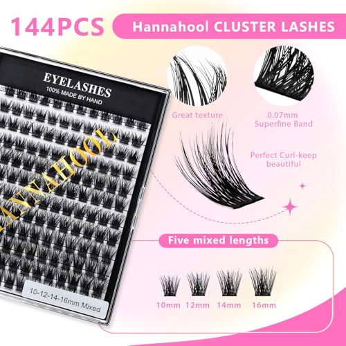 Mixed 8-12-14-16mm/8-10-12-14mm/10-12-14-16mm/14-15-16mm Wide Stem Individual False Eyelashes Soft Lightweight Volume Eyelashes Extensions Makeup Cluster Lashes (Mixed 8-10-12-14mm)