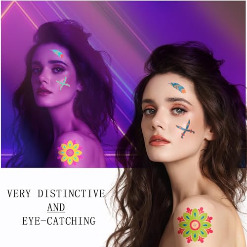 201pcs Glow In the Dark Tattoos for Party Supplies, Glow Temporary Tattoos Under Neon UV Blacklight for Kids Teens and Adult, Glow in The Dark Party Decorations, Glow Party Favors