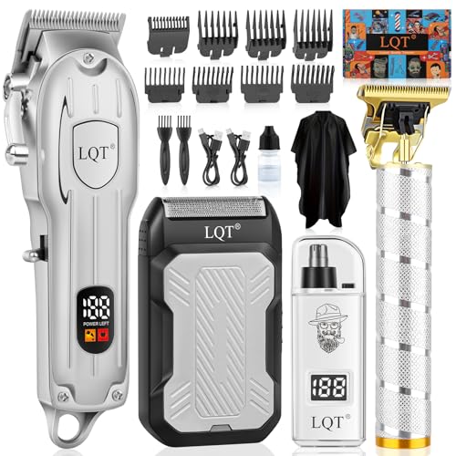 Hair Clippers for Men with LED Display, 4-Piece Cordless Grooming Kit with Hair Clipper, Beard Trimmer, Foil Shaver & Nose Trimmer, Complete Set for Home Barber