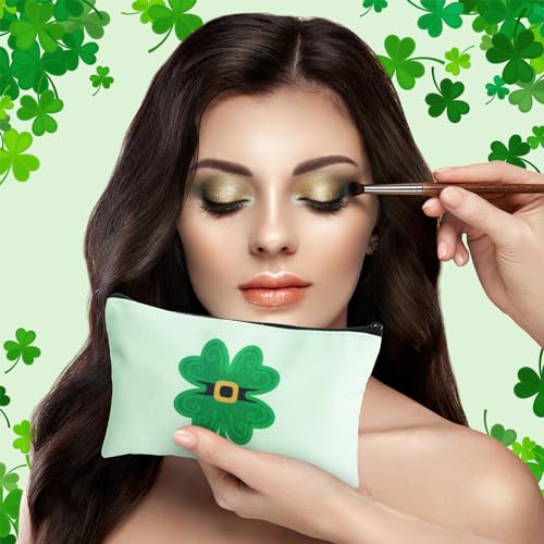 Sweetude 30 Pieces St. Patrick's Day Makeup Bags Bulk,Shamrock Cosmetic Bag with Zipper, St. Patrick's Day Pouch Travel Purse Toiletry Organizer for Women, 15 Styles