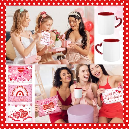 48 Pcs Galentine's Day Gifts Set Include Hairpin, Hair Scrunchies, Mug, Makeup Bags, Cards, Makeup Puff, Clear Gift Bag, Mirrors for Women Galentines Day Party Favors Bestie Valentine Friend