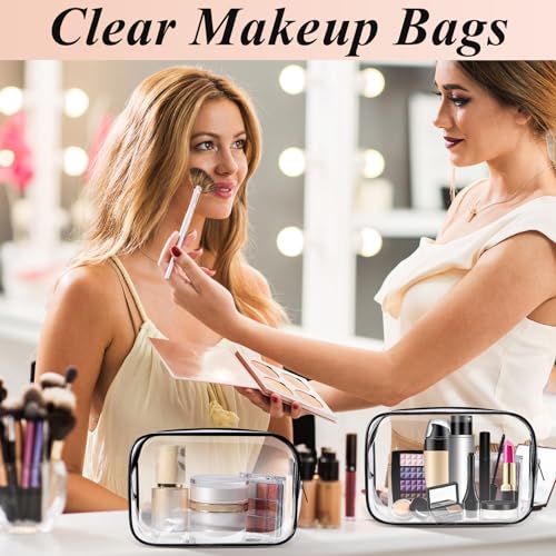 16 PCS Clear Makeup Bags,Clear Toiletry Bags TSA Approved,Waterproof Clear Cosmetic Bags,PVC Travel Bag with Zipper,Portable Transparent Cosmetic Pouches for Women Men Vacation(Black,Medium)