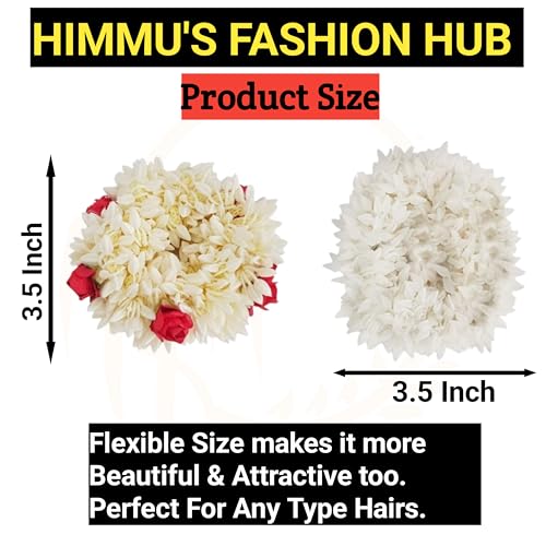 2 Pcs Hair Rose Mogra Scented Rubber Band Gajra Hair Accessories for Women Girls (White) (Free Size) (30 GM)