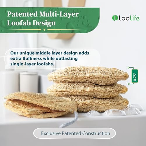 Natural Loofah Exfoliating Sponge (4 Pack) - Organic Loofah for Body - Biodegradable Shower Luffa - Natural Bath Sponges Loufa - Estropajos para el Cuerpo
