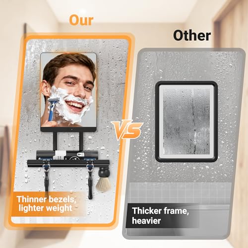 Heated Shower Mirror Fogless for Shaving£¬Fog Free Shaving Mirror for Shower with Razor Holder£¬360¡ÆRoating Shaving Mirror for Shower Fogless£¬5000mAh Long-Lasting Anti Fog Shower Mirror (Dark Brown£©