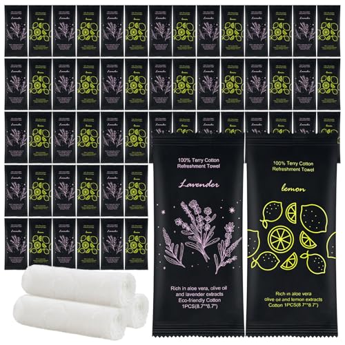 Moist Cotton Towel Bulk Moist Towelettes Individually Wrapped 8.7" x 8.7",White Towel Services,Refreshment Pre Moistened Towels Lavender and Lemon Scent for Travel Sport Party Spa Dentist Hote200