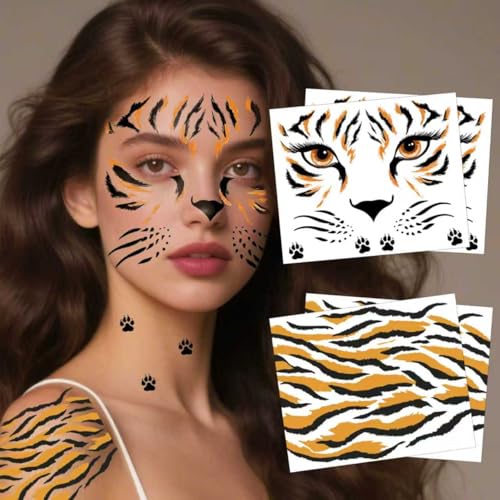 Tiger Stripes Temporary Face Tattoos, Tiger Stripes Face Tattoos Stickers, Halloween Animal Face Temporary Tattoo Stickers for Carnival Birthday Halloween Children's Party (tiger)