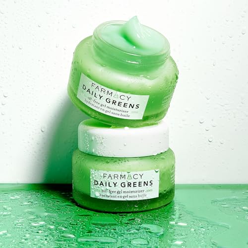 Farmacy Travel Face Moisturizer - Daily Greens Oil Free Facial Moisturizer with Polyglutamic + Hyaluronic Acid - Gel Facial Cream that Reduces Shine, Clears Pores + Balances Oil - Fragrance-Free (8ml)