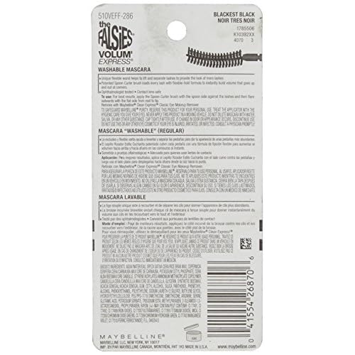 Maybelline New York Makeup Volum' Express The Falsies Flared Washable Mascara, Blackest Black, 0.31 Fl Oz (Pack of 1)