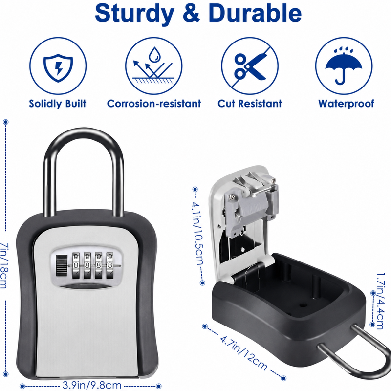 Weatherproof Key Lock Box with Resettable 4-Digit Code for Outdoor Security - Holds 5 Keys