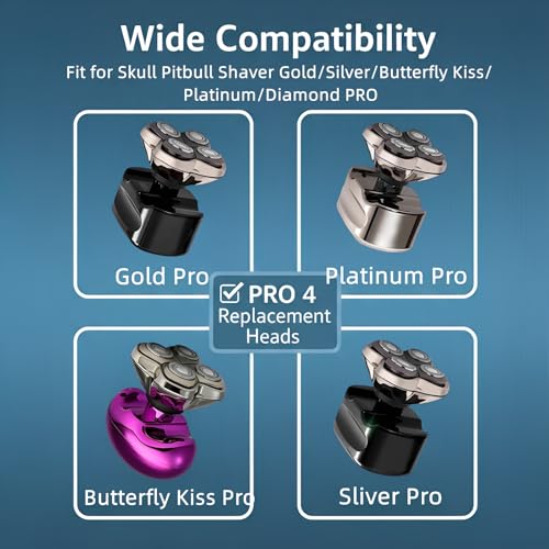 Compatible with Pitbull Shaver Replacement Blade,4 Pcs Fit for Skull Shaver Replacement Heads,Pro 4Replacement Blades Fit for Skull Pitbull ShaverGold/Silver/Butterfly Kiss/Platinum/Diamond PRO.