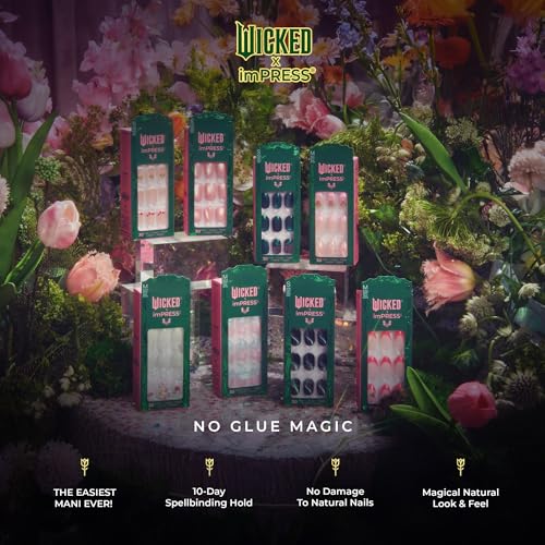 WICKED X imPRESS Press On Nails, New Improved Adhesive, Up To 10 Day Hold, ¡®Beautifical¡¯, White, Medium Oval, Includes 30 Fake Nails, 1 Prep Pad, 1 Manicure Stick, 1 Mini File