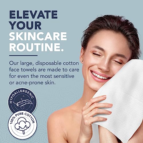 X-Large 100% Pure Cotton Face Towels ? 50 Count Extra Large Disposable Wash Cloths for Face Washing, Makeup Removal & Acne Care | Ultra Soft, Hypoallergenic & Fragrance-Free