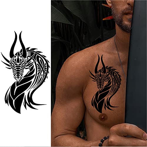 Dragon Temporary Tattoo For Men Adult, Realistic Large Tribal Dragon Fake Tattoo Men, Waterproof Long Lasting Big Temp Tatoo Sticker Boy Teen Chest Half Arm Body Art Makeup, 8-Sheet (Dragon)