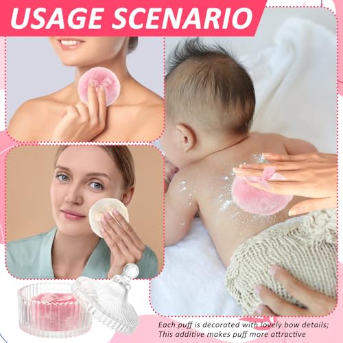 6 PCS Large Body Powder Puff and Container, 2 Pack 5.3" Body Powder Container with 4 Powder Puff,Washable Large Body Powder Puff Dish,Powder Puff Crystal Container,Soft Velour Face Body Powder Puff