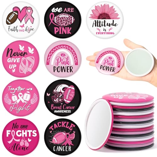Y1tvei Breast Cancer Awareness Mirrors - 36Pcs Pink Ribbon Motivational Encourage Gift for Christian, Survivor Portable Mini Mirror Inspirational Thanksgiving Birthday Gifts for Christmas Party Favors