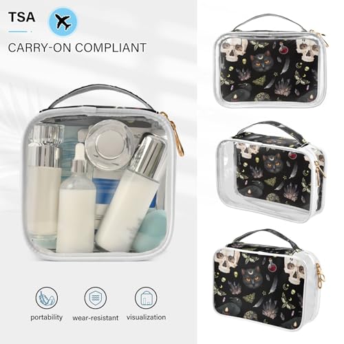 MNSRUU Clear Makeup Bags Goth Skull Moth Toiletry Bag for Women 2 PCS Waterproof Clear Bags Clear Travel Toiletry Bag Small Cosmetic Makeup Bag, Carry on Airport Airline Compliant Bag