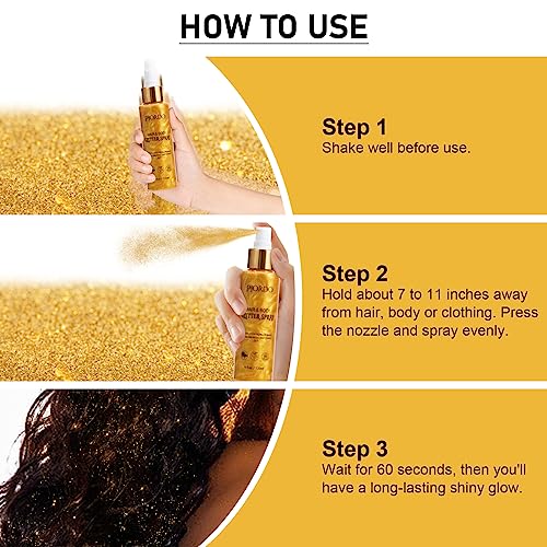 Body Glitter Spray, Shimmer Spray, Gold Glitter for Hair and Body, Glitter Hairspray, Spray for Women Makeup Party Festival Rave 4FL.OZ