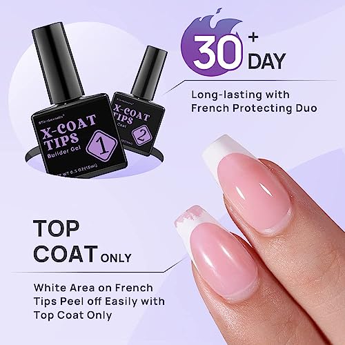 BTArtboxnails Soft Gel Nail Tips Builder Set - Extra Short Square French Tip Press On Nails With 15ml Gel and Portable Lamp for XCOATTIPS