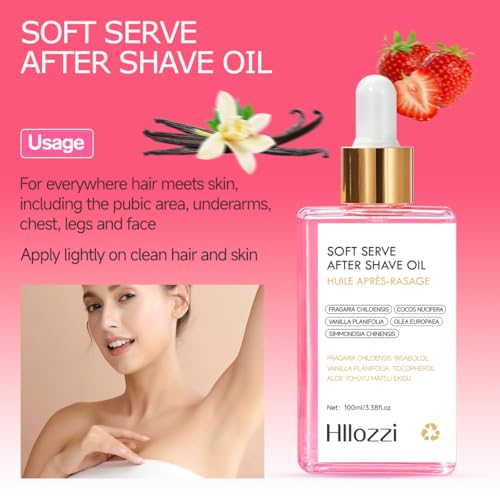 After Shave Oil Women for Ingrown Hair and Razor Burns, Razor Bumps Stopper Soothing & Hydrating Post Shave Oil, Fast Absorption, Sensitive Skin Safe, 100ml, Strawberry and Vanilla
