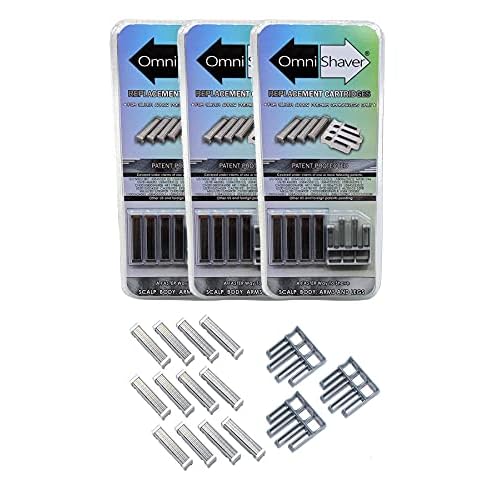 3 Pack Premium Omnishaver Replacement Cartridge Refill Kit with One Blade Removal Tool - An Alternative to Disposable, Self Cleans & Strops During Use - Durable Smooth & Comfortable 12 Cartridges