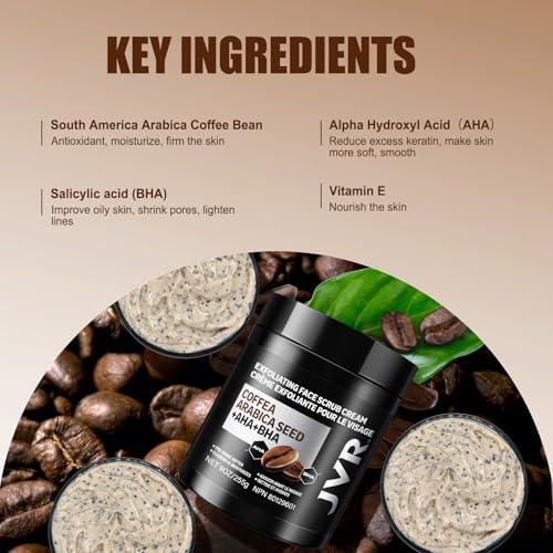 Face Scrub for Men 9 oz and JVR Caffeine Eye Cream and Under Eye Roller Facial Scrub for Deep Exfoliating for Fine Lines