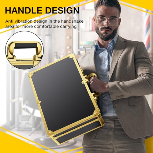 Noverlife Gold Password Lock Barber Carrying Case, 16x11x6in Large Salon Hair Cutting Tools Storage Box, Portable Hairdresser Travel Suitcase Grooming Scissor Organizer for Hairstylist Pet Groomer