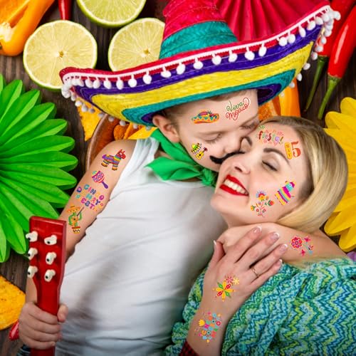 Cinco De Mayo Temporary Tattoos - Cinco De Mayo Decorations Fiesta Party Decorations Supplies Accessories Traditional Mexico Fiesta Party Favors Mexican Design Taco Celebration Gift Idea For Family