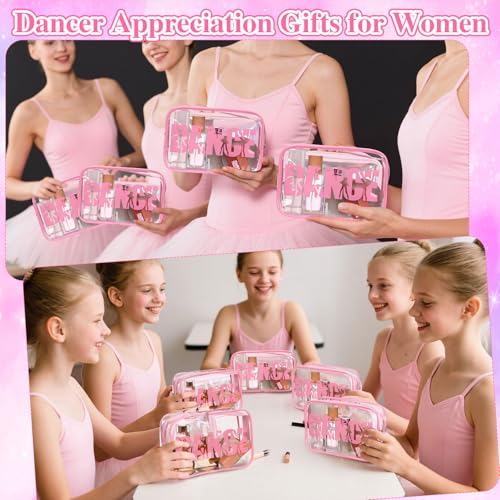 Kacctyen 24 Pcs Dance Makeup Bag Pink Team Gifts Bulk for Ballerina Lover 7 x 4.7 x 2.4 Dance Cosmetic Bag Snack PVC Case Clear Toiletry Zipper Pouch for Women Valentines Cheer Cheerleader Gift