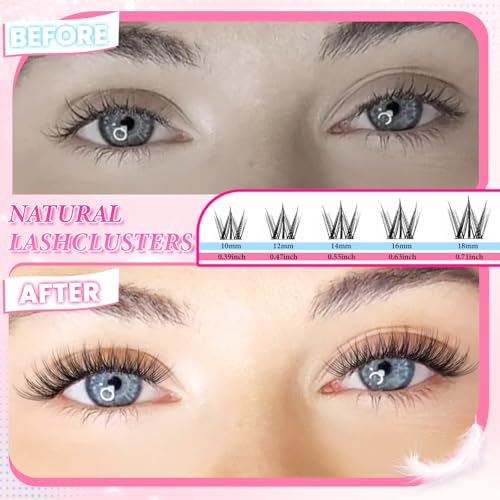 Lash Clusters Kit 608pcs, Natural Wispy DIY Eyelash Lashes Clusters Manga Extensions Kit, Spiky Lash Clusters D Curl with Lash Glue Brush Tweezer Remover