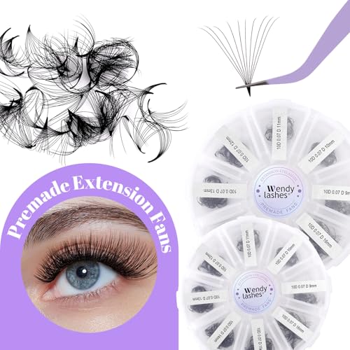 Wendy Lashes Premade Fans, 500PCS Professional Volume Eyelash Extensions,9-16mm Mixed Lengths, D Curl, Black Matte, Thin Base, Easy to Apply, Natural Soft Look