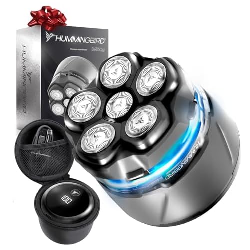HUMMINGBIRD MK3 Stealth Edition Electric Head Shaver - No Nick Electric Razor for Men, Cordless USB C Rechargeable, Waterproof Wet/Dry Shave, 6 Blade Head, LED Display, Rotary Skull Shaver with Case