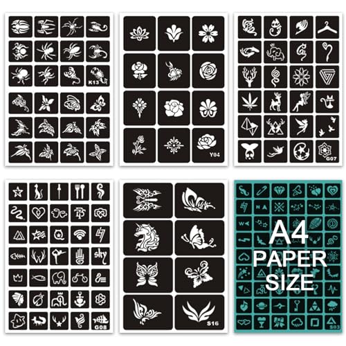 Temporary Tattoo Stencils Reusable for Women Girls, 344 PCS Henna Tattoo Stencil Kit, Temporary Glitter Tattoo Stencils for Face Body Paint DIY