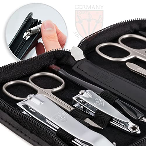 3 Swords Germany ? brand quality 8 piece manicure pedicure grooming kit set for professional nail care with genuine leather case black - Made in Germany