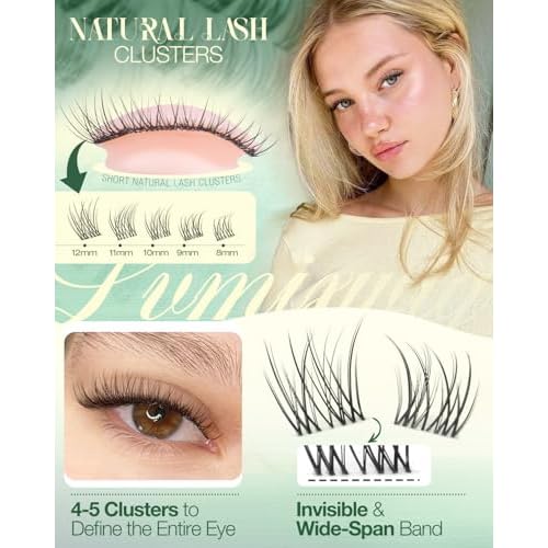 Short Lash Clusters 8-12MM Natural Eyelash Clusters Invisible Band Cluster Eyelash Extensions Wispy Cluster Lashes C Curly Individual Lashes 150PCS DIY Lash Extension by Lvmixwig