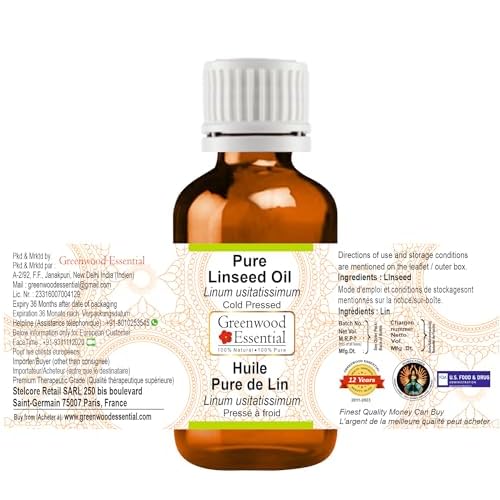 Greenwood Essential Linseed Oil (Linum usitatissimum) | Cold Pressed | Natural | Undiluted | For Diluting Essential Oils | For Skin & Massage | Men & Women | 5ml (0.16 oz)