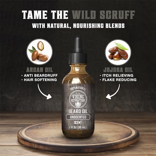 Viking Revolution Citrus Beard Balm for Men and Unscented Beard Oil Bundle - With Argan and Jojoba Oils - Soften and Moisturize your Beard