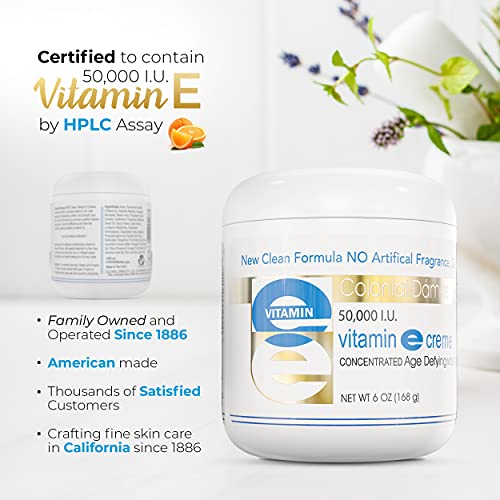 Colonial Dames High Potency 50,000 IU Vitamin E Moisturizer for Hydrating & Moisturizing Chapped Dry Skin & Fine Lines.
